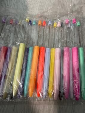 Six piece beadable long barrel pens assorted colors